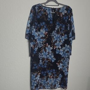 Truth & Fable Women’s Black Floral Chiffon Half Sleeve Choker Neck Sheath Dress